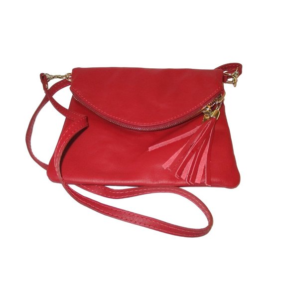 *Vera Pelle Made in Italy Brick Red Crossbody Bag Buttery Soft Leather Zip Close - Picture 1 of 7